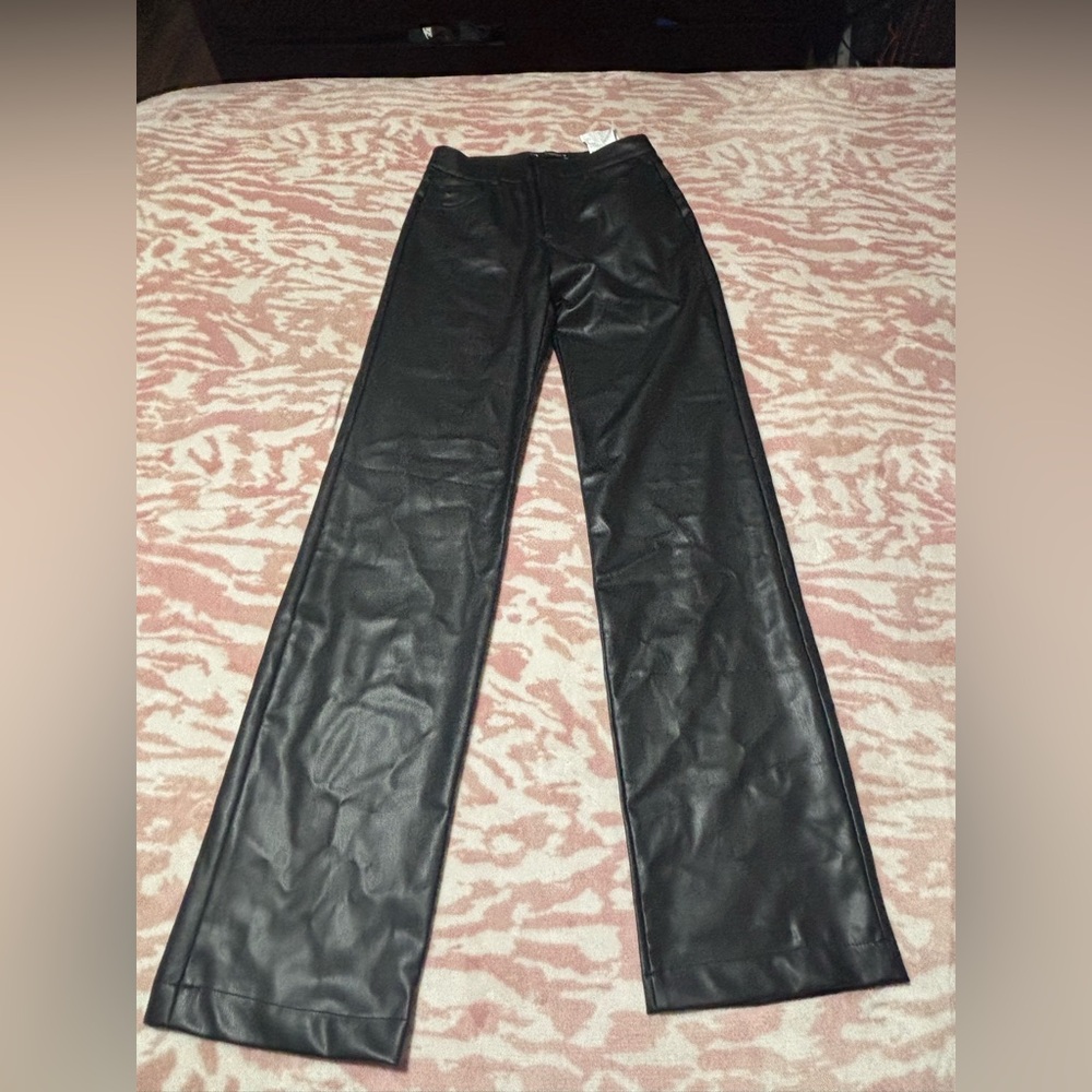 Zara Black Faux Leather Wide Leg Pants